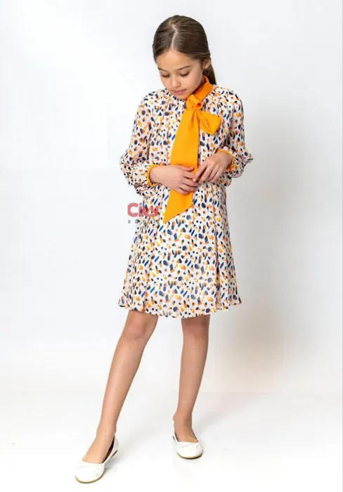 فستان ربيعي باللوان البرتقالي وقماش الشيفون