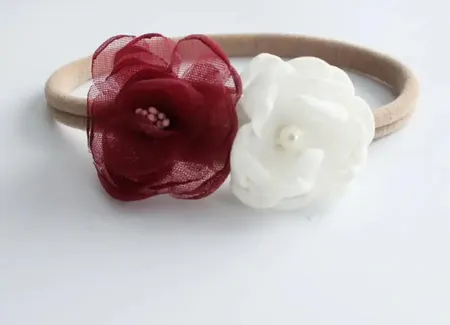 ربطة شعر بيبي ابيض-بوردو HANDEMADE