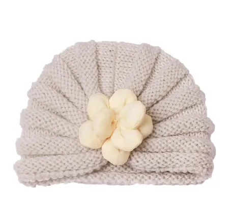 توربان صوفي مميز ودافئ - بيج مع وردة اصفر